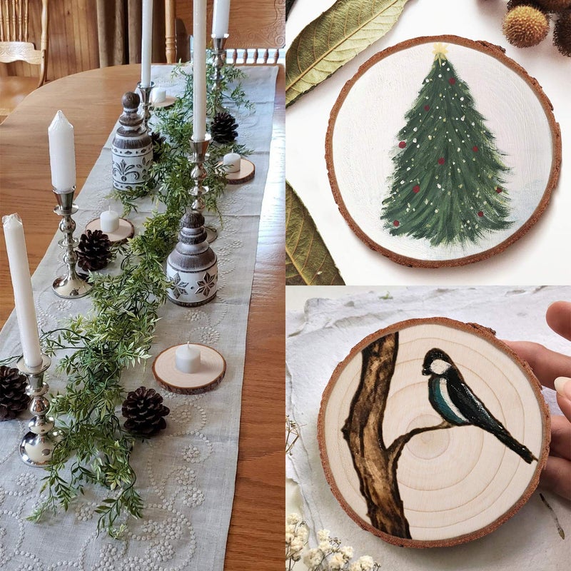Fuyit Unfinished Wood Slices for Centerpieces, 8Pcs 5.1-5.5 Inch Natural Wooden Round Discs with Bark for Rustic DIY Crafts, Table Base, Wedding Decoration - Image 4